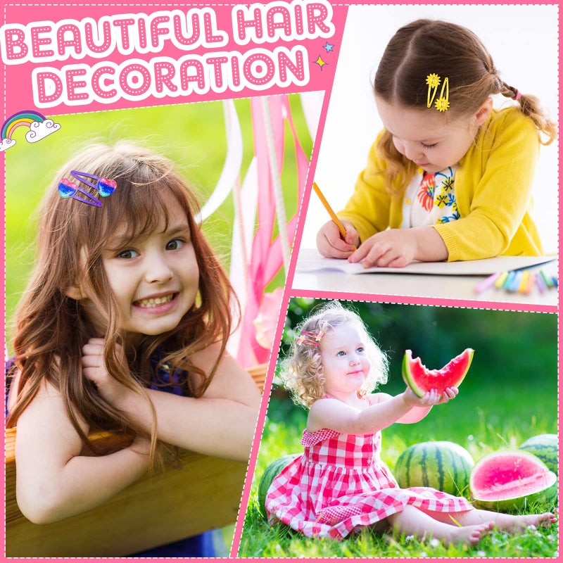 Hanaive 24 Pcs Rainbow Unicorn Clips Metal Clips Butterfly Snap Barrettes Cute Mermaid Hair Pins Sparkly Animal Hair Accessories for Toddlers Little Girls Birthday Party Gifts(Lovely Pattern) - Image 4
