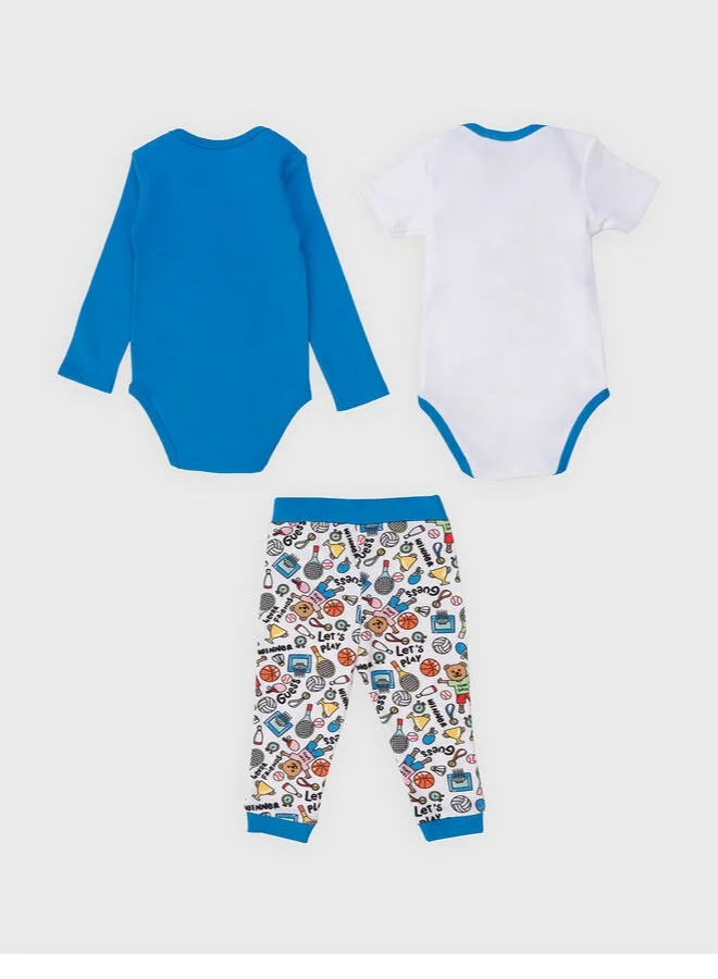 GUESS Kids 3 Piece Printed Bodysuit & Sweatpants Set