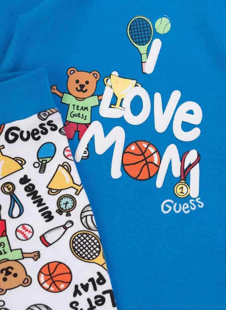 GUESS Kids 3 Piece Printed Bodysuit & Sweatpants Set
