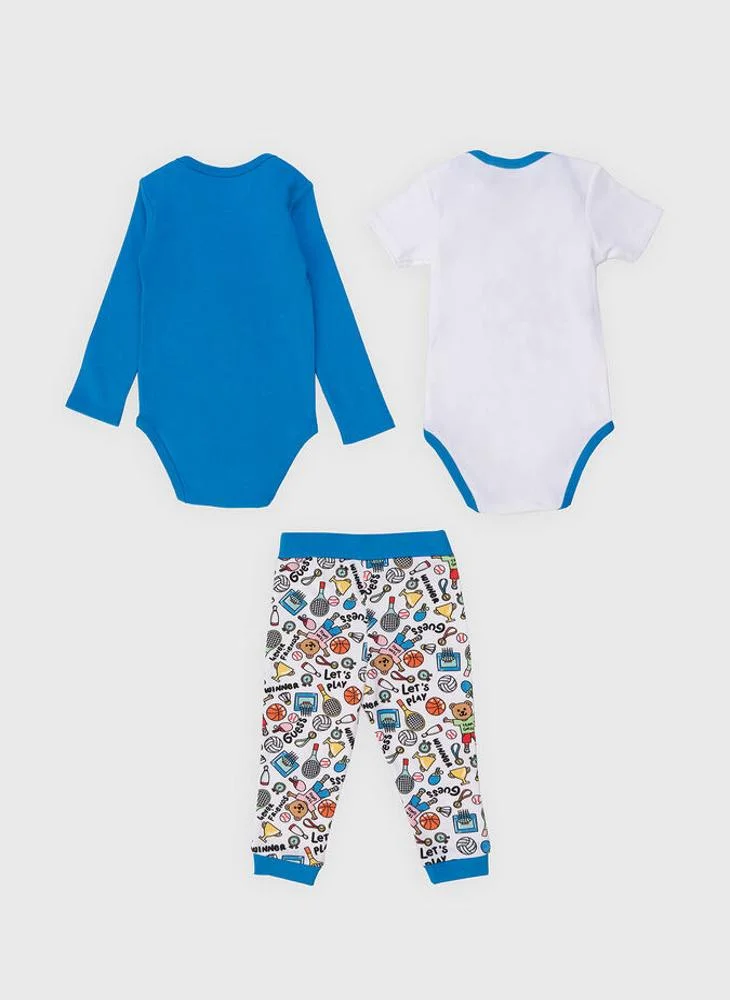GUESS Kids 3 Piece Printed Bodysuit & Sweatpants Set