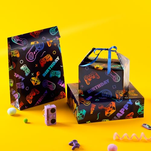 BIOBROWN Gaming Wrapping Paper for Boys Girls 17 Inch X 33 Ft Laser Video Game Design Gift Wrap Paper for Kids Birthday Game Party Favor Game Lover Holiday - Image 3