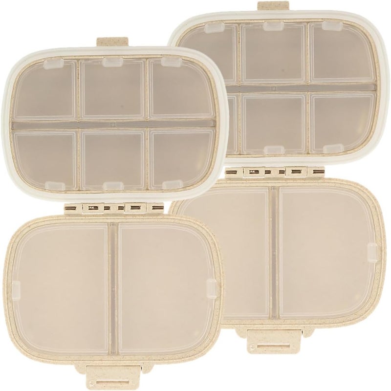 Garneck 2pcs Portable Double Layer Airtight Pill Organizer Box with 8 Compartments Travel Medicine Storage Case Beige - Image 1