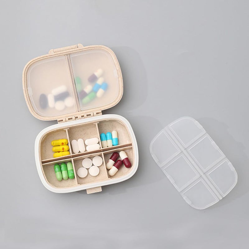 Garneck 2pcs Portable Double Layer Airtight Pill Organizer Box with 8 Compartments Travel Medicine Storage Case Beige - Image 5