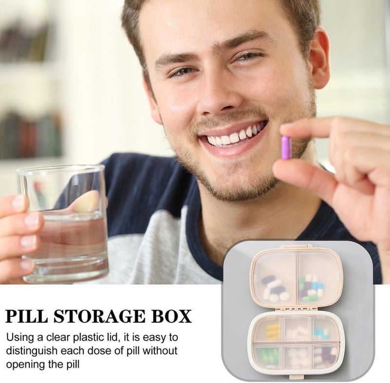 Garneck 2pcs Portable Double Layer Airtight Pill Organizer Box with 8 Compartments Travel Medicine Storage Case Beige - Image 3