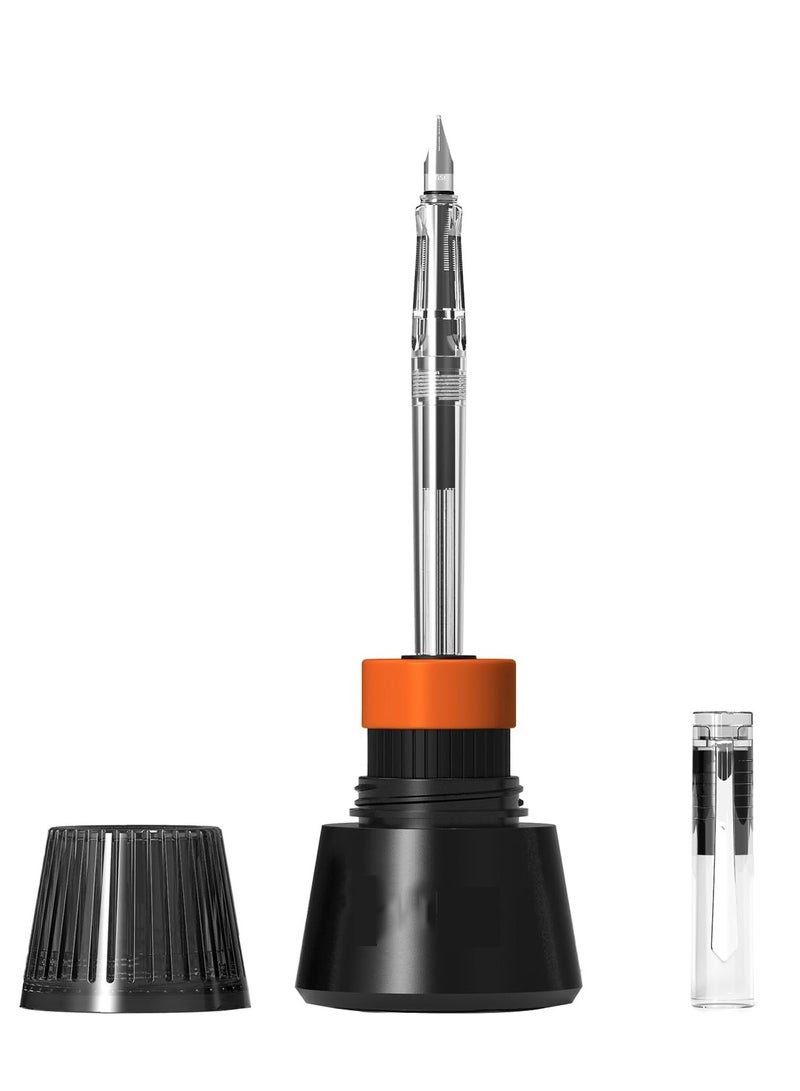 KASTWAVE طقم أقلام حبر ذاتي التعبئة، قلم حبر، إعادة تعبئة تلقائية للحبر بدون خراطيش حبر أو محول، يتضمن حبر زجاجي أسود، تشطيب كروم، قلم رفيع - كتابة سلسة، تدوين، خط عربي - Image 1