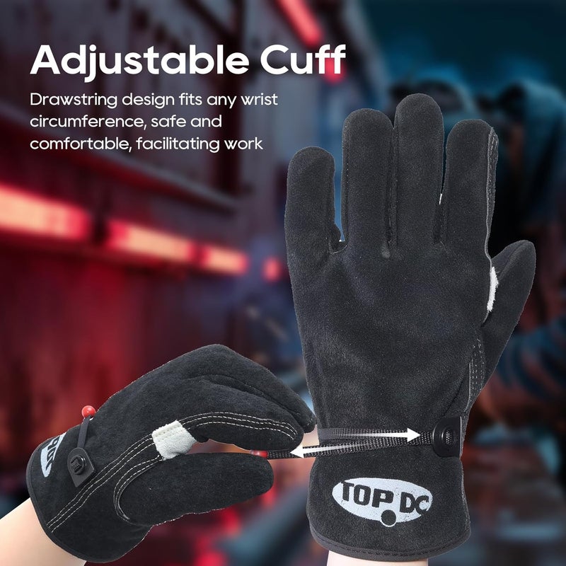 TOPDC Leather Work Gloves for Men or Women, Cowhide Leather Gloves for Gardening, Tig/Mig Welding, Chainsaw, Farm, Ranch, Reinforced Palm, Adjustable Cuff, Cotton Lining, Firm Grip & Durable, M - Image 4