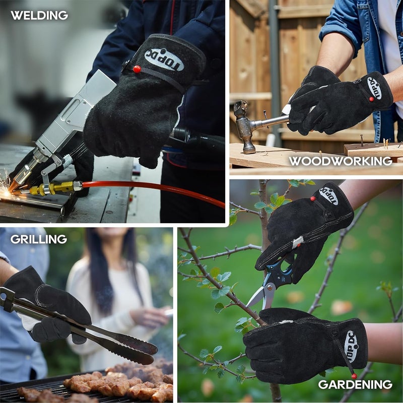 TOPDC Leather Work Gloves for Men or Women, Cowhide Leather Gloves for Gardening, Tig/Mig Welding, Chainsaw, Farm, Ranch, Reinforced Palm, Adjustable Cuff, Cotton Lining, Firm Grip & Durable, M - Image 5