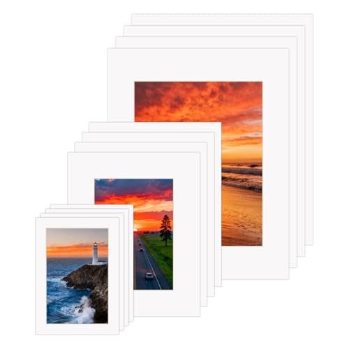 ZBEIVAN 12 Sets White Picture Mats with Core Bevel Cut Frame Mattes for Pictures (5x7, 8x10, 11x14 Inches) - Image 1