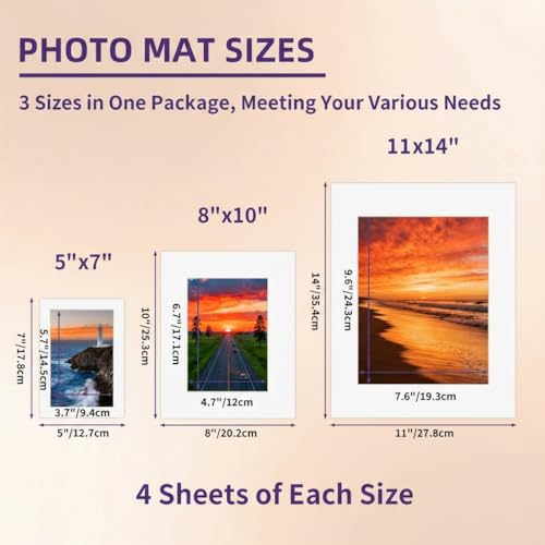 ZBEIVAN 12 Sets White Picture Mats with Core Bevel Cut Frame Mattes for Pictures (5x7, 8x10, 11x14 Inches) - Image 2