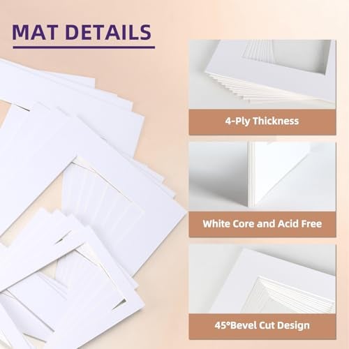ZBEIVAN 12 Sets White Picture Mats with Core Bevel Cut Frame Mattes for Pictures (5x7, 8x10, 11x14 Inches) - Image 3