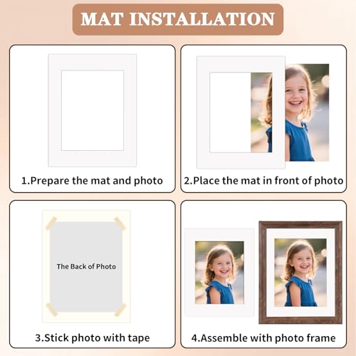 ZBEIVAN 12 Sets White Picture Mats with Core Bevel Cut Frame Mattes for Pictures (5x7, 8x10, 11x14 Inches) - Image 4