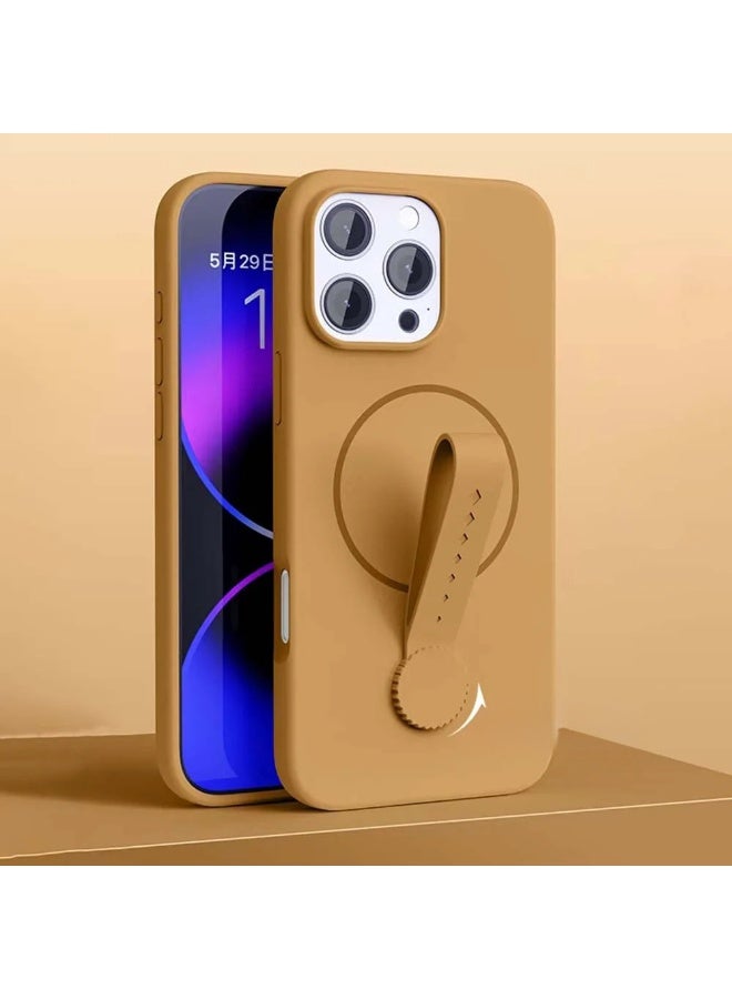 Magnetic Silicone Phone Case With 360 Degree Rotating Finger Band Mobile Phones Cover for Iphone 11 (Brown)