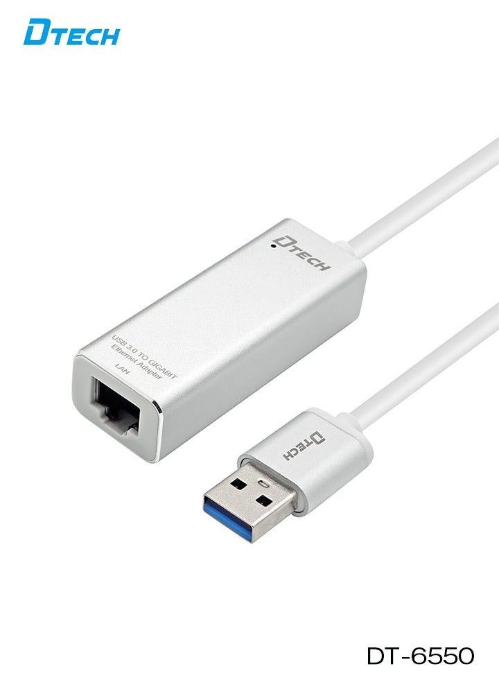 DTECH USB 3.0 to RJ45 Gigabit Ethernet Adapter | Supports 10/100/1000 Mbps | Compatible with Windows, MacOS, Linux | Aluminum Case | Plug & Play LAN Converter | Silver - Image 1