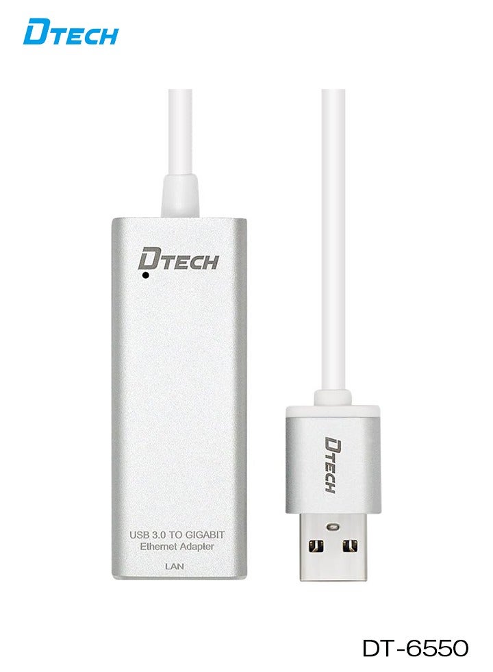 DTECH USB 3.0 to RJ45 Gigabit Ethernet Adapter | Supports 10/100/1000 Mbps | Compatible with Windows, MacOS, Linux | Aluminum Case | Plug & Play LAN Converter | Silver - Image 2