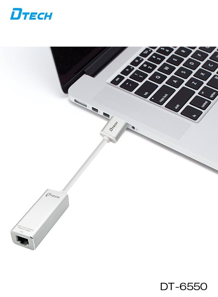 DTECH USB 3.0 to RJ45 Gigabit Ethernet Adapter | Supports 10/100/1000 Mbps | Compatible with Windows, MacOS, Linux | Aluminum Case | Plug & Play LAN Converter | Silver - Image 5