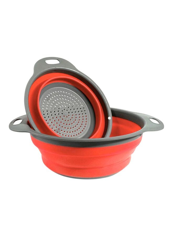 طقم سلال تصفية وترشيح قابلة للطي مكون من قطعتين أحمر/رمادي Large Basket (29.2x9.2), Small Basket (24.6x8.5)سم - Image 1