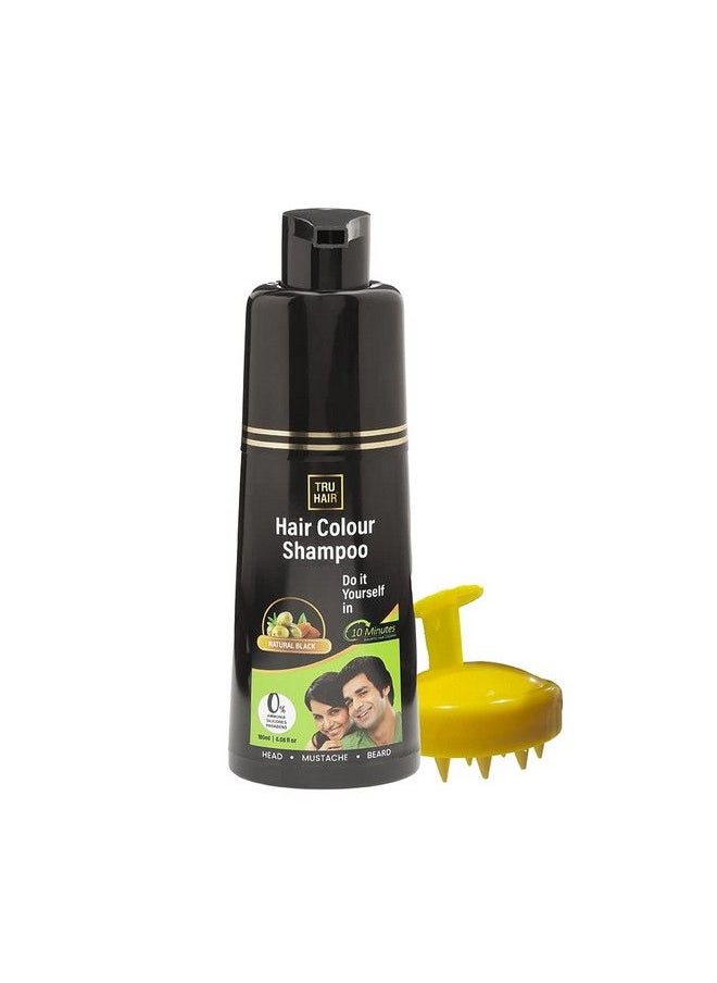 TRU HAIR Black Colour Shampoo With Free Shampoo Brush ; Head Mustache & Beard; Colour Your Hair In 10Mins 180Ml  - Image 1