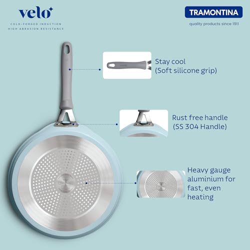 Tramontina Velo 30cm Forged with Ceramic Reinforced Interior Flat Dosa Tawa|Raised Edges | Gas/Induction Cookware | Tawa for Dosa, Uttapam | Stainless Steel Handle | Silicone Grip |Sea Blue - Image 4