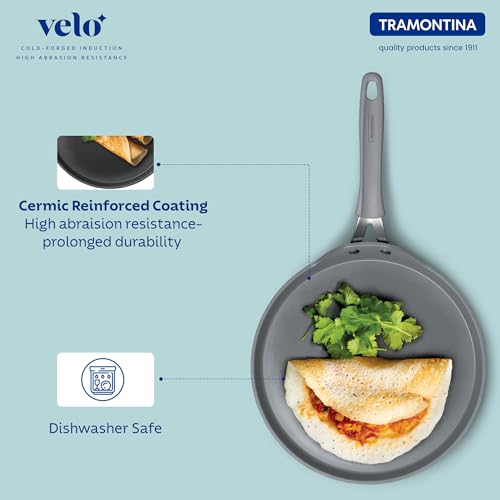 Tramontina Velo 30cm Forged with Ceramic Reinforced Interior Flat Dosa Tawa|Raised Edges | Gas/Induction Cookware | Tawa for Dosa, Uttapam | Stainless Steel Handle | Silicone Grip |Sea Blue - Image 3