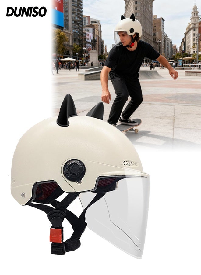 DUNISO Electric Scooter Helmet,Adjustable Riding Bike Helmet,Drop Resistant Half Scooter Helmets,with Visor,Highly Protective Shock Absorbing,for Adult Riding Biking Motorcycle Bicycle Skateboard Scooter - Image 1