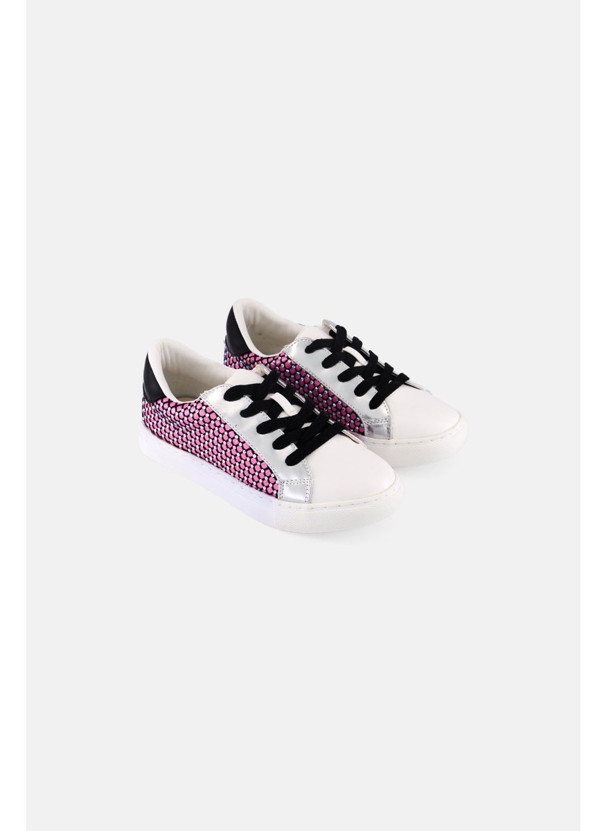 STEVE MADDEN - Kids Girl Jrowdy Lace Up Shoes, White Combo - Image 1