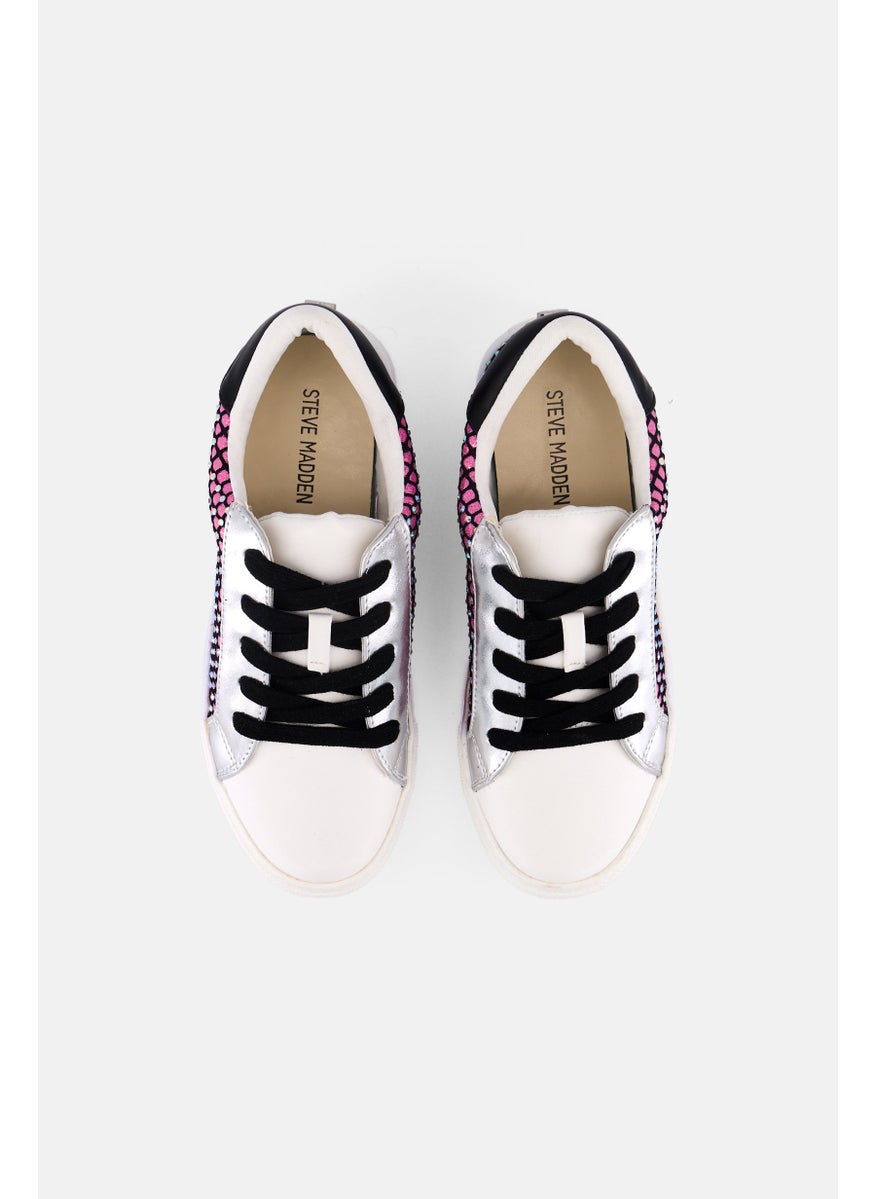 STEVE MADDEN - Kids Girl Jrowdy Lace Up Shoes, White Combo - Image 1