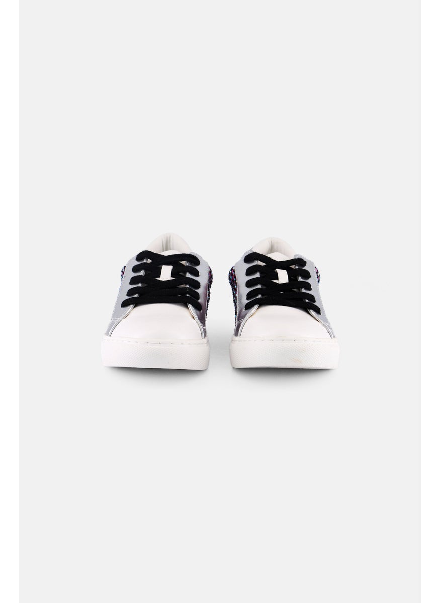 STEVE MADDEN - Kids Girl Jrowdy Lace Up Shoes, White Combo - Image 1