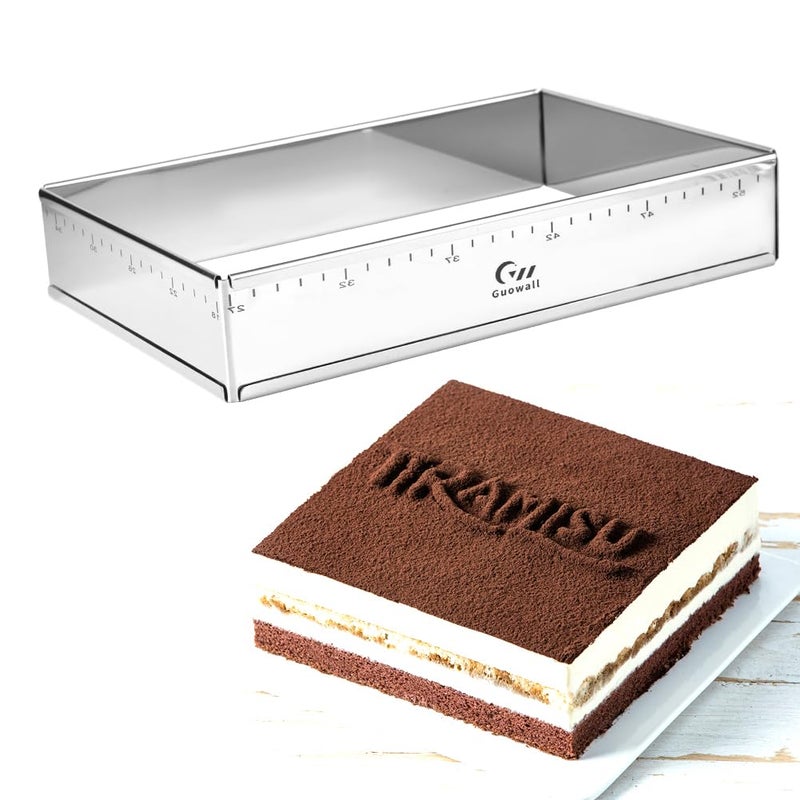 Guowall Extensible Stainless Steel Square Cake Mold, Heavy Duty Adjustable Mousse Ring Rectangle Shaped Mousse Cake Cutter, Pastry DIY Baking Tool - 10 * 7in - Image 1