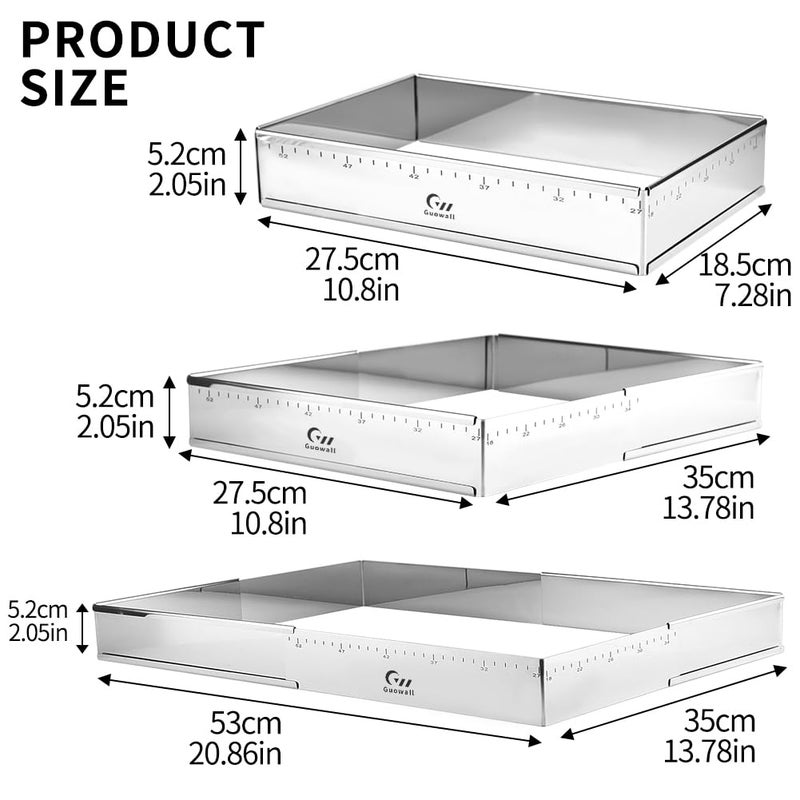 Guowall Extensible Stainless Steel Square Cake Mold, Heavy Duty Adjustable Mousse Ring Rectangle Shaped Mousse Cake Cutter, Pastry DIY Baking Tool - 10 * 7in - Image 5