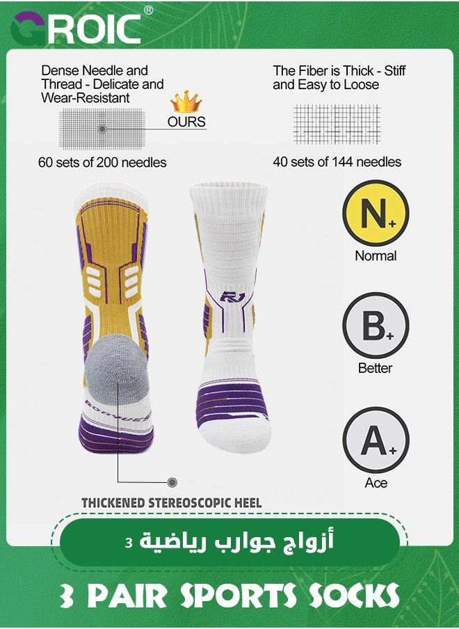 GROIC 3 Pair Elite Basketball Socks, Athletic Socks with 3D Ankle Protection, Football Socks & Running Socks, Compression Cushion Sport Socks Unisex  - Image 4