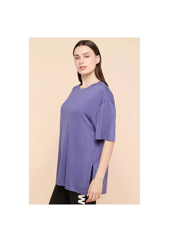 R&b  Solid Oversized Active T-Shirts with Crew Neck and Short Sleeves for Women | Best Price UAE