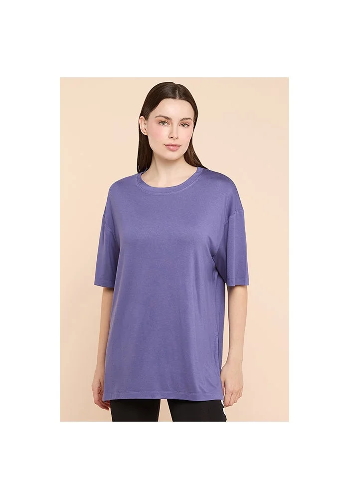 Solid Oversized Active T-Shirts with Crew Neck and Short Sleeves