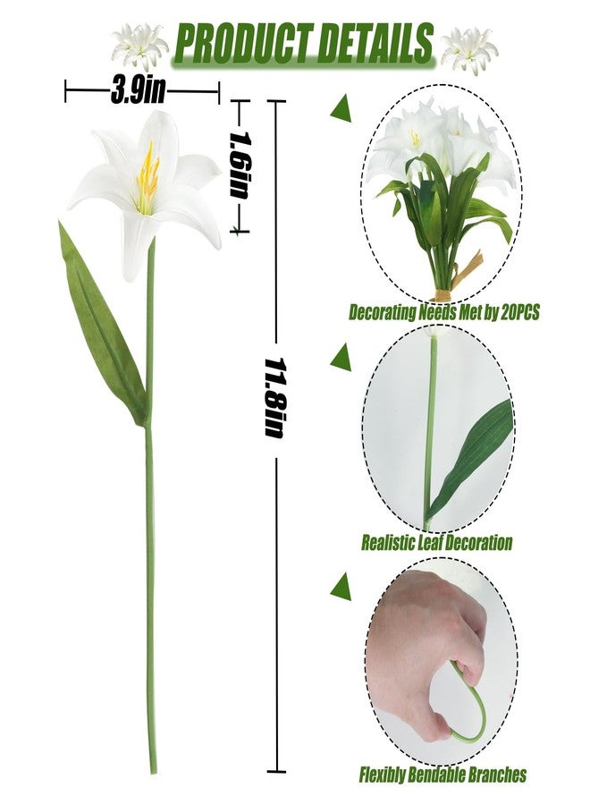 Tinsow 20Pcs Artificial Lily Real Touch Flowers Fake Latex Lily Flowers White Mini Lily for Wedding Home Decoration Small Easter Lily - Image 2