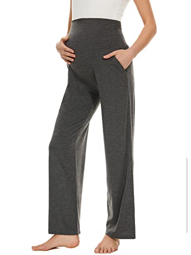 Ecavus Women's Maternity Wide/Straight Versatile Comfy Palazzo Lounge Pants Stretch Pregnancy Trousers with Pockets - Image 1