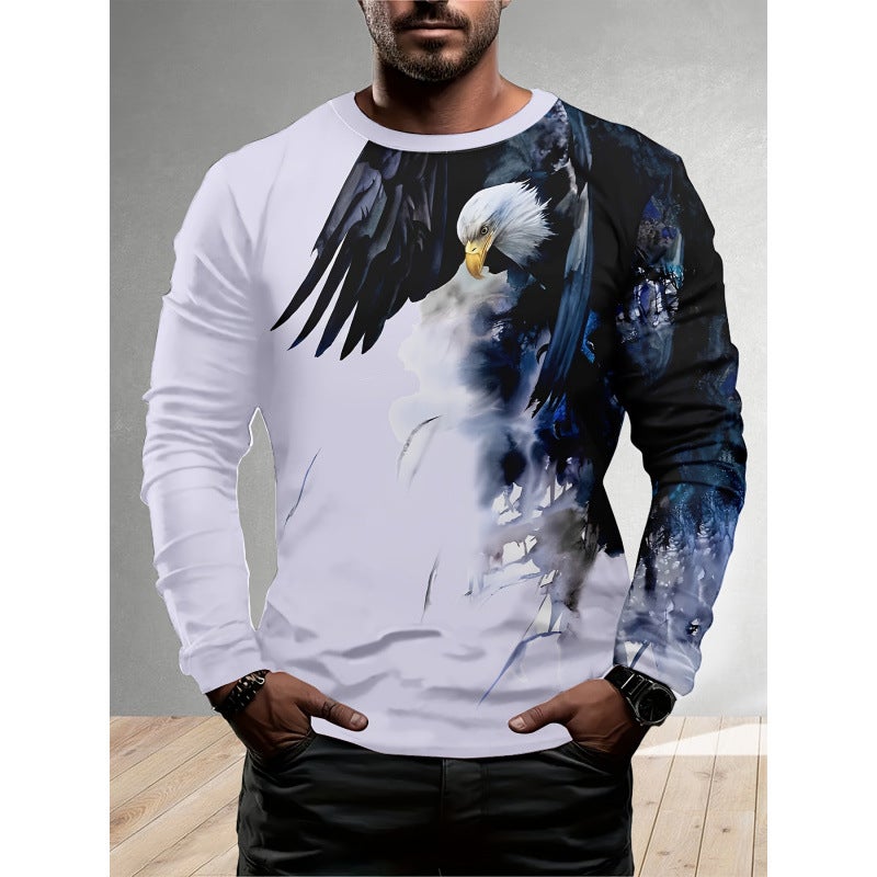 2025 New Long-Sleeved T-Shirt Round Neck Pullover Simple Casual 3D Digital Printing For Men - Image 2