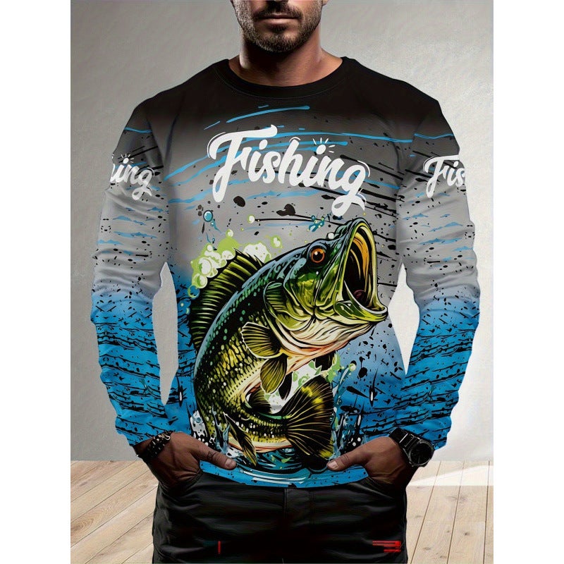 2025 New Long-Sleeved T-Shirt Round Neck Pullover Simple Casual 3D Digital Printing For Men - Image 4