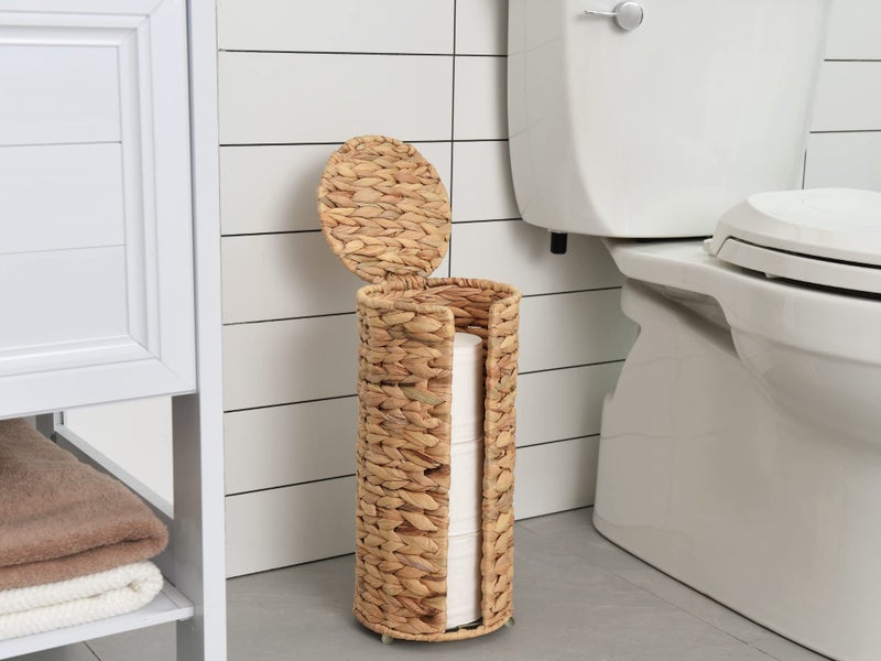 StorageWorks Water Hyacinth Free Standing Toilet Paper Holder Stand for Bathroom  3 Rolls of Toilet Tissue Storage  Toilet Roll Holder Stand for Powder Room and Under Sink - Image 5