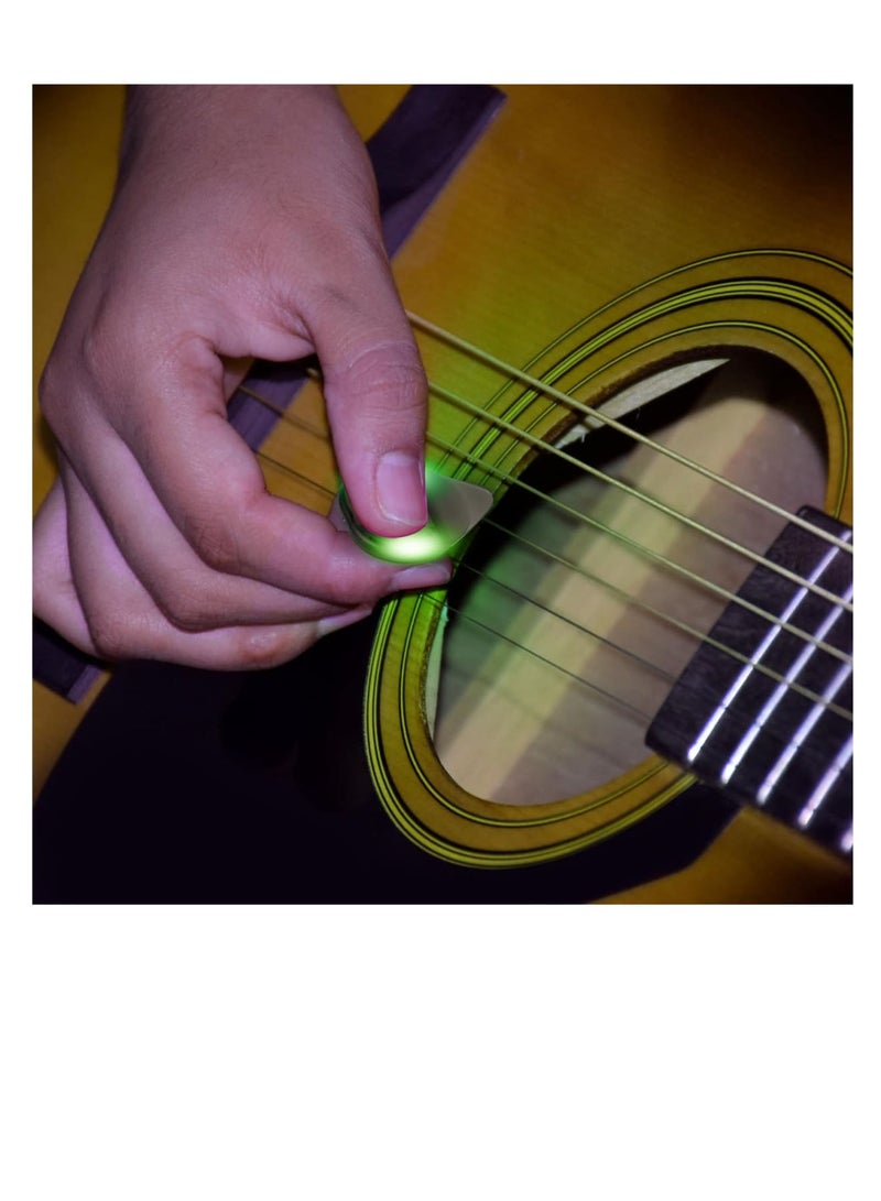 SOLARAE Auto LED Glowing Guitar Picks, 0.6mm Dazzling Colourful Illuminated Guitar Plectrum for Acoustic Electric and Bass Guitar, Guitar Accessories, White, Green, Pink - Image 2