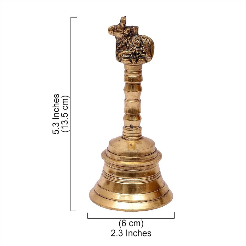 Two Moustaches 5 Inches Nandi Design Brass Pooja Hand Bell Ghanti for Pooja Aarti Brass Temple Bell Hanging Bells for Home Temple Standard Pack of 1 - Image 5