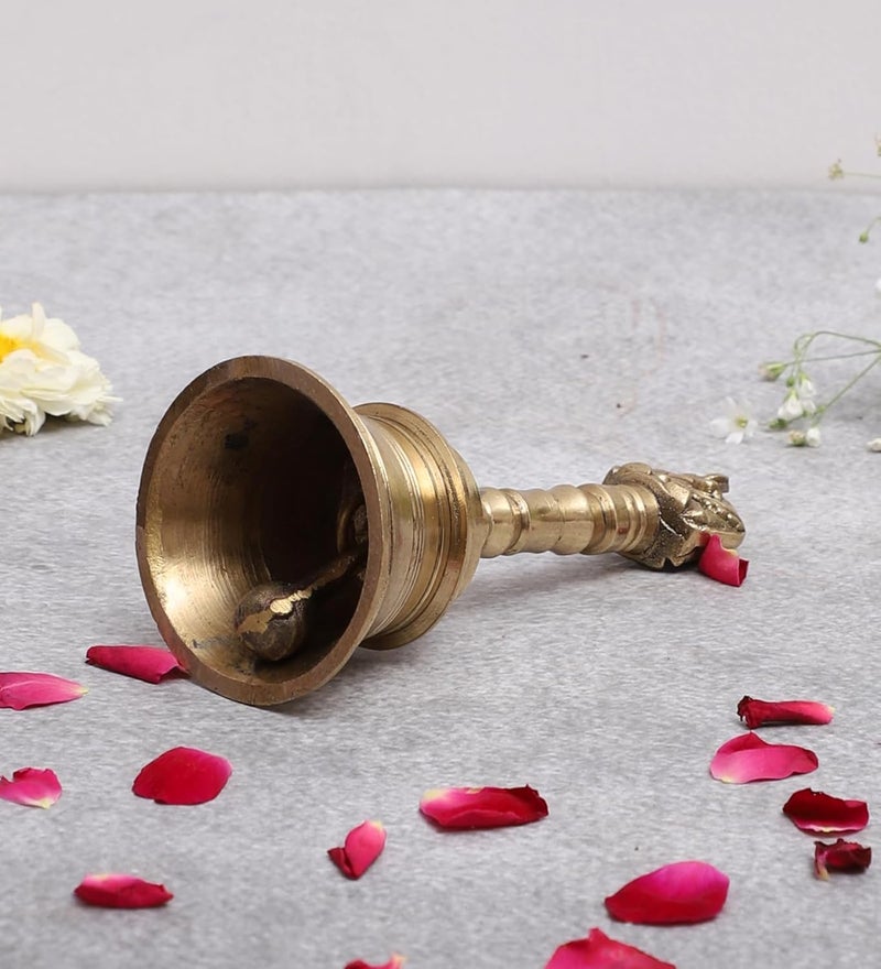 Two Moustaches 5 Inches Nandi Design Brass Pooja Hand Bell Ghanti for Pooja Aarti Brass Temple Bell Hanging Bells for Home Temple Standard Pack of 1 - Image 4