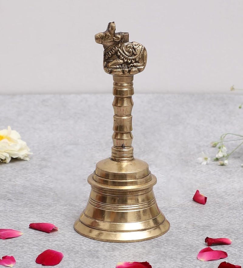 Two Moustaches 5 Inches Nandi Design Brass Pooja Hand Bell Ghanti for Pooja Aarti Brass Temple Bell Hanging Bells for Home Temple Standard Pack of 1 - Image 2