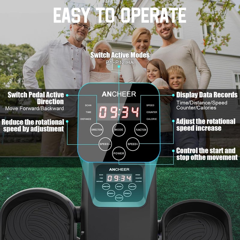 ANCHEER Under Desk Elliptical Machine - Quiet Pedal Exerciser for Seniors, Office & Home, Low-Impact Seated Leg Workout Equipment, Smart LCD Display, Remote Control - Image 3
