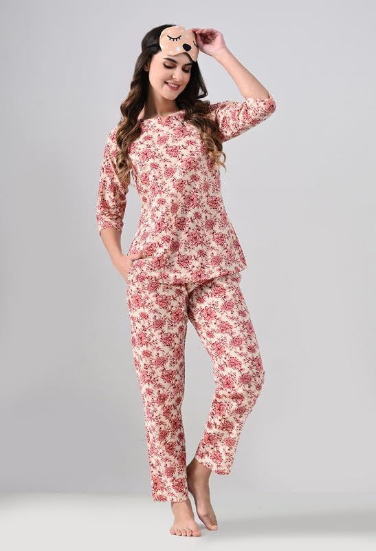 Ichaa Women's Printed Cotton Night Wear Top and Payjama Night Suit Set - Image 4