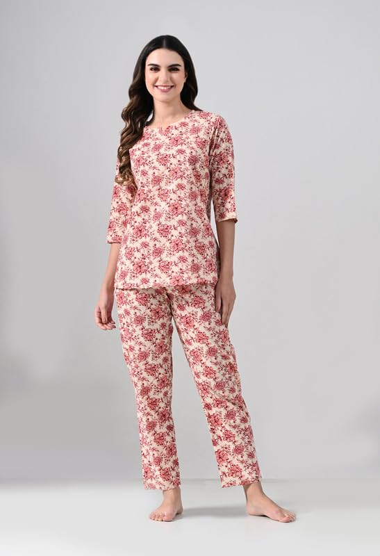 Ichaa Women's Printed Cotton Night Wear Top and Payjama Night Suit Set - Image 2