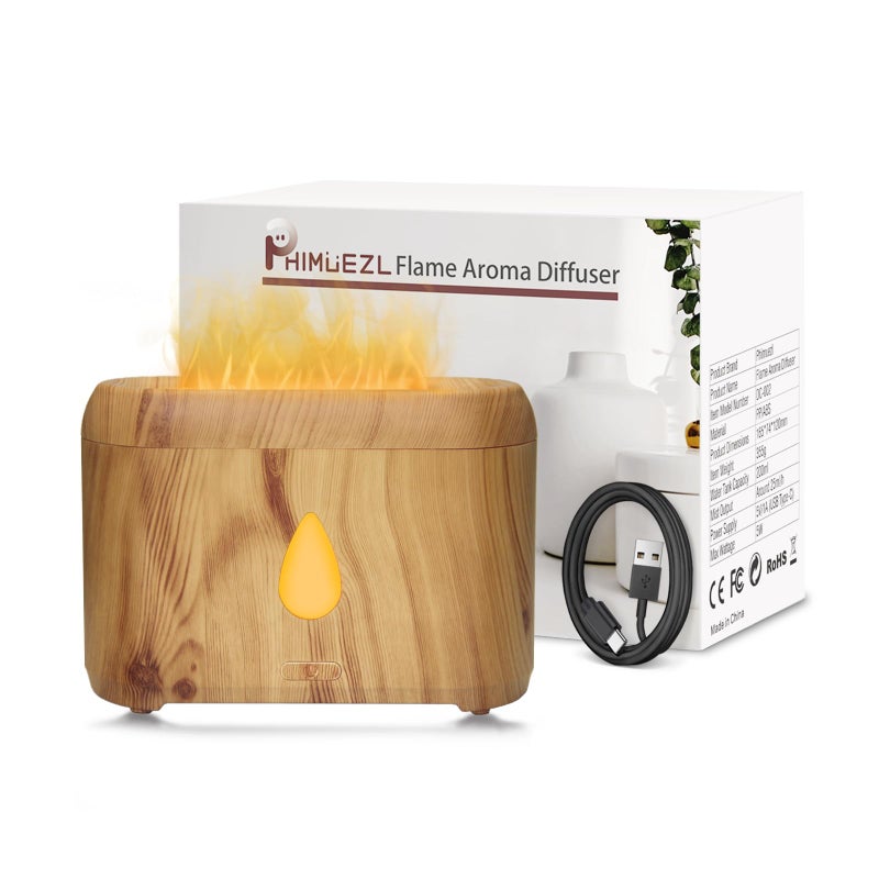 Phimuezl Flame Diffuser for Essential Oils, 200ml Ultrasonic Aroma Diffusers with Cool Mist, Aromatherapy Diffuser with Auto-Off Protection, Small Humidifier for Home,Office,Bedroom,Gift (Wooden Grain) - Image 1