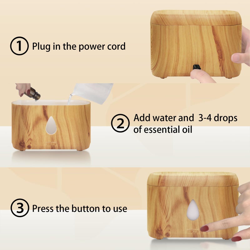 Phimuezl Flame Diffuser for Essential Oils, 200ml Ultrasonic Aroma Diffusers with Cool Mist, Aromatherapy Diffuser with Auto-Off Protection, Small Humidifier for Home,Office,Bedroom,Gift (Wooden Grain) - Image 3