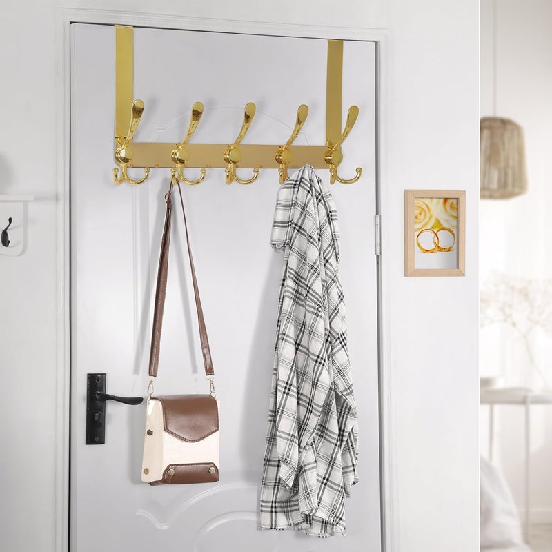 Dseap Over The Door Hook Hanger - 5 Tri Hooks, Heavy Duty Over The Door Towel Rack Coat Rack for Clothes Hat Towel,Gold - Image 4