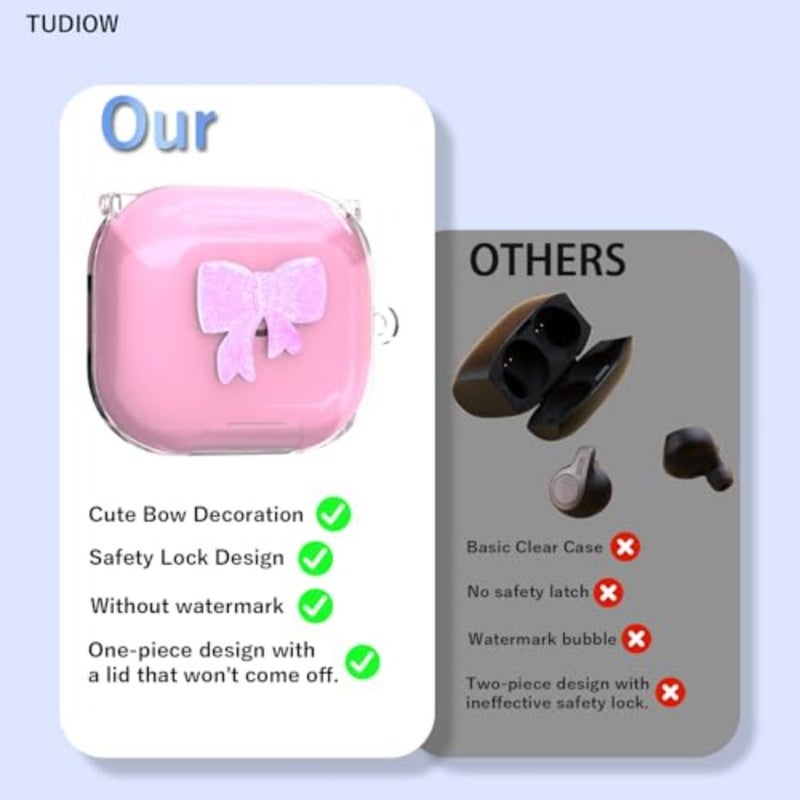 [Secure Lock] TPU Case with 3D Bow Compatible with Beats Powerbeats Fit 2025, Shockproof Clear Case Cover with Phone Stand, Carabiner Keychain and Cleaning Kit Transparent - Image 5