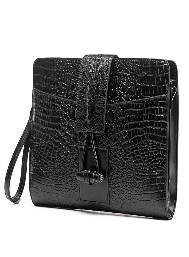 NIGEDU Fashion Men Clutch PU Leather Crocodile Pattern Crossbody Shoulder Bags Envelope Clutches with Wrist Strap (Black) - Image 1