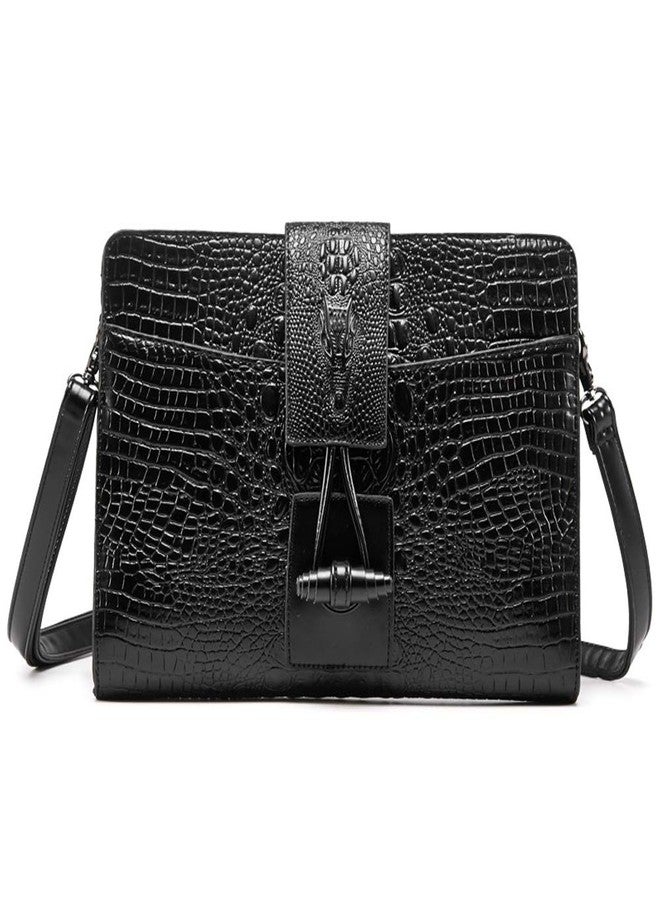 NIGEDU Fashion Men Clutch PU Leather Crocodile Pattern Crossbody Shoulder Bags Envelope Clutches with Wrist Strap (Black) - Image 4
